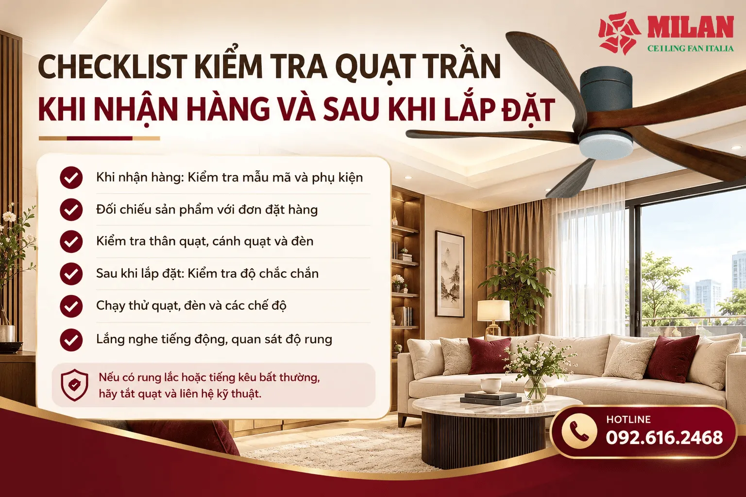 kiểm tra quạt trần khi nhận hàng